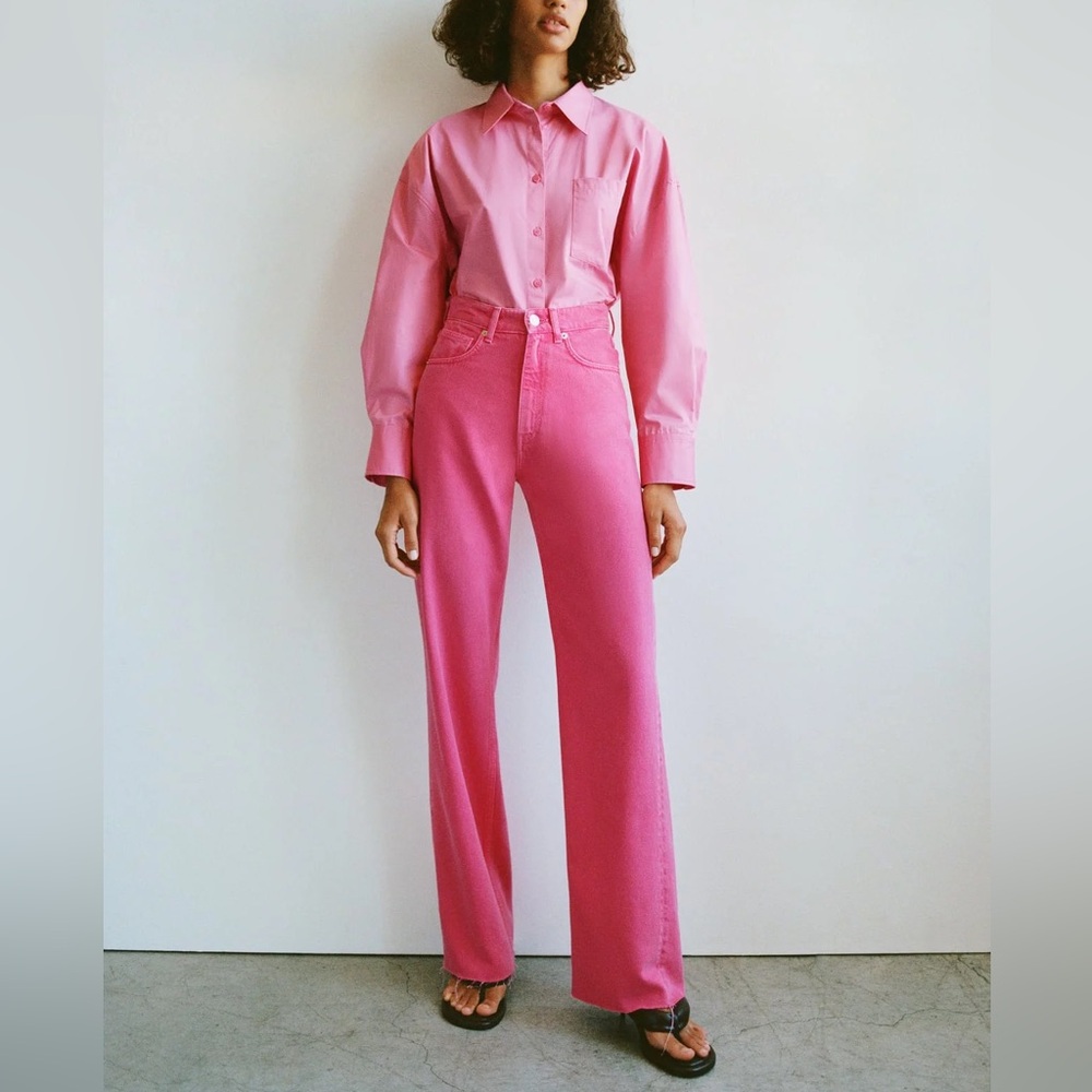 NWT pink wide leg jean